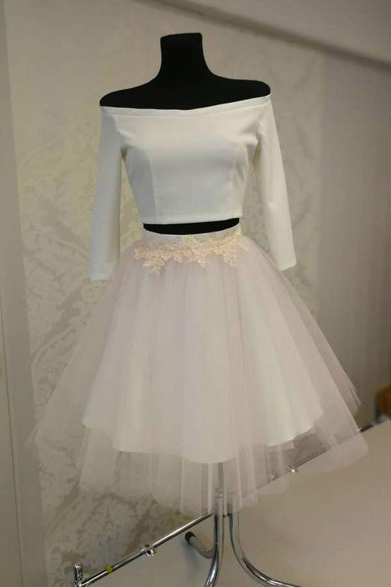 Trinity Homecoming Dresses Two Pieces White Short Dress Tulle CD2029