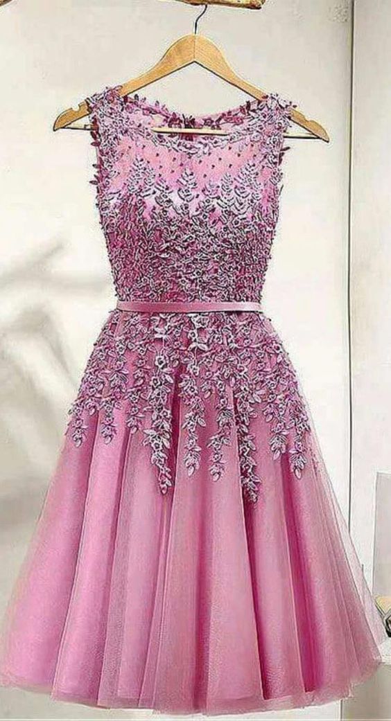 Short Party Homecoming Dresses Pink Marlee Lace Dress Appliques CD20330