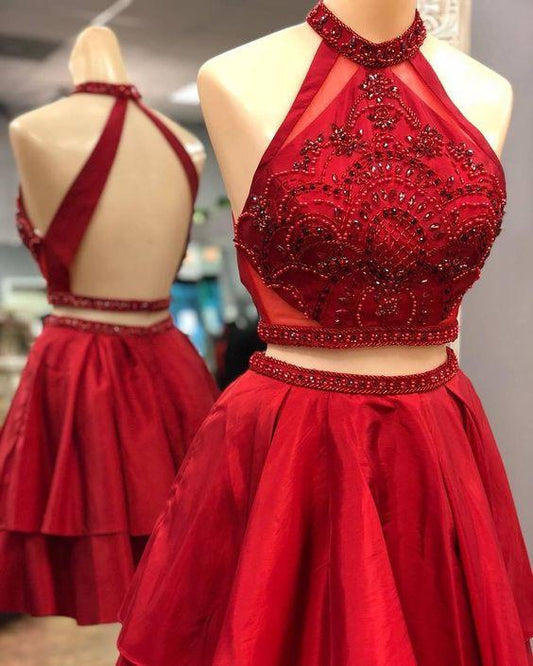 Two Piece Short Red With Homecoming Dresses Janae Backless CD2058