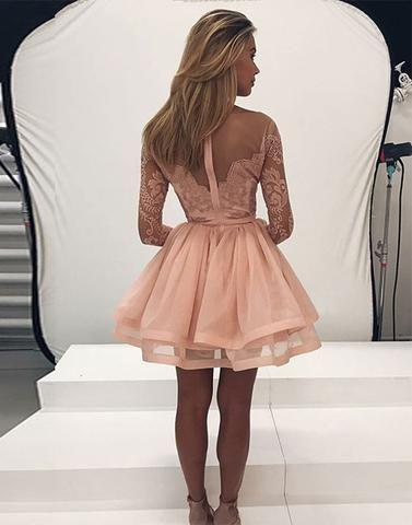 Long Sleeve Tulle Zipper Back Party Dress Mavis Lace Homecoming Dresses XXA209