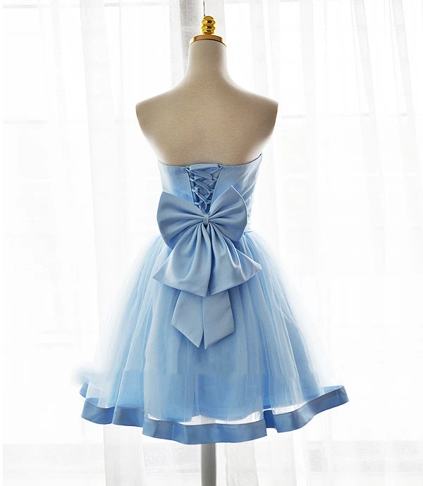 Light Blue Tulle Sweetheart With Homecoming Dresses Selina Bow Cute Party Dress Blue Short XXA21331