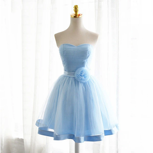 Light Blue Tulle Sweetheart With Homecoming Dresses Selina Bow Cute Party Dress Blue Short XXA21331