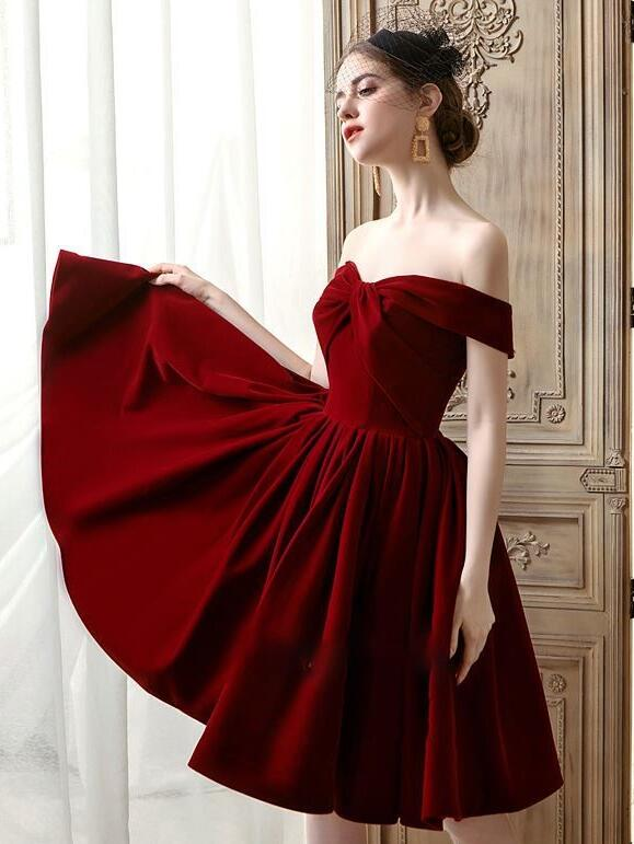 Lovely Sweetheart Wine Azaria Homecoming Dresses Red Velvet Short Party Dress Dark Red Velvet Dress XXA21371