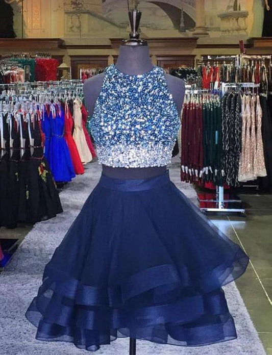 Short Two Piece With Ombre Sequin Homecoming Dresses Linda Beads CD2166