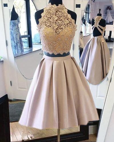 Lace Satin Bryanna Homecoming Dresses Crop Skirt Two Piece CD22303