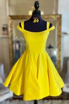 Simple Yellow Short Yellow Cocktail Homecoming Dresses Samara Satin Dress CD22347