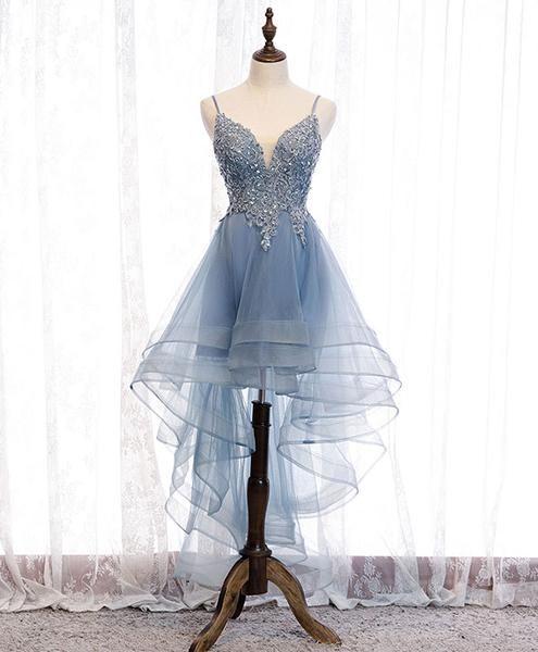 Blue Sweetheart Tulle High Low Dress Lace Homecoming Dresses Ursula Blue XXA2234