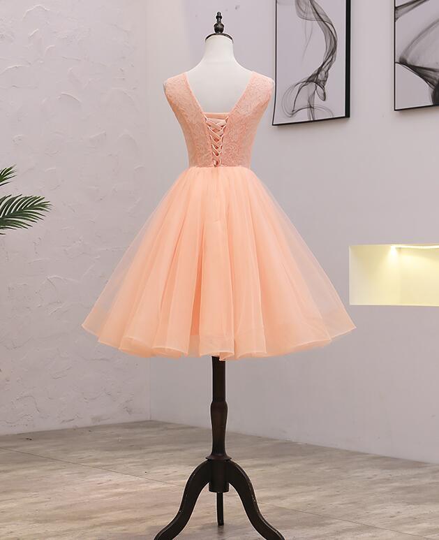 Cute Flowers Maliyah Pink Homecoming Dresses Lace And Applique Round Neckline Party Dress XXA22425