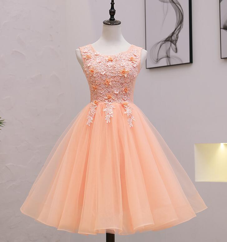 Cute Flowers Maliyah Pink Homecoming Dresses Lace And Applique Round Neckline Party Dress XXA22425