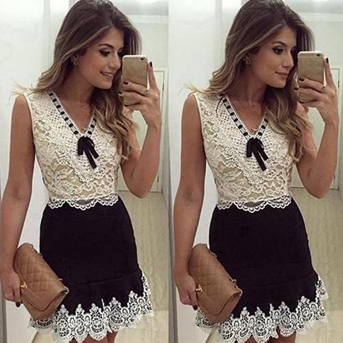 Womens Sexy Lace Cocktail Homecoming Dresses Peyton Summer Patchwork Sleeveless Bowknot Party Mini Dress CD22730