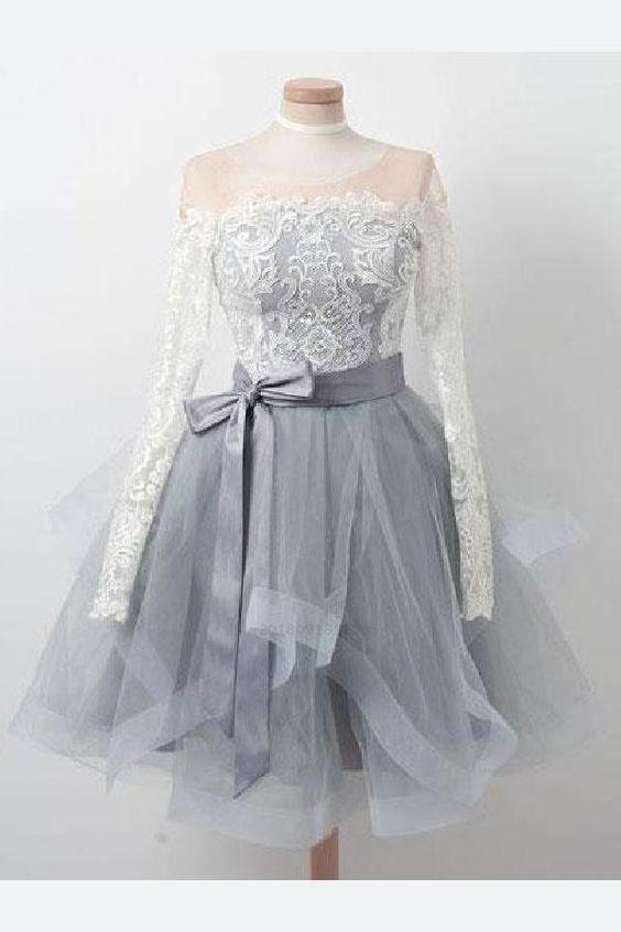 Elegant Long Jayleen Homecoming Dresses Lace Sleeves Organza Zipper Back Short XXA227