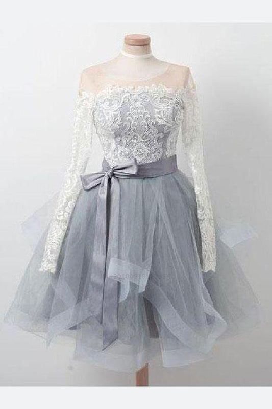 Elegant Long Jayleen Homecoming Dresses Lace Sleeves Organza Zipper Back Short XXA227