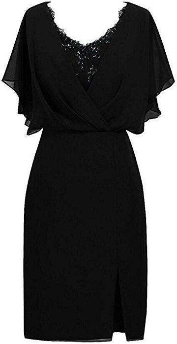 Black Sleeve Chiffon Homecoming Dresses Laci Short Formal Evening Party Gowns CD22831