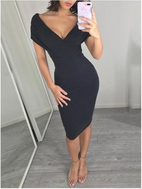 Fashion Casual Homecoming Dresses Sue Sexy Deep V Neck Pure Color Maxi Dresses Short XXA22945