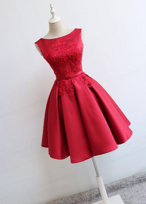 Red Round Neckline Satin Gertrude Homecoming Dresses Short Party Dresses Red Formal Dresses Short XXA22946