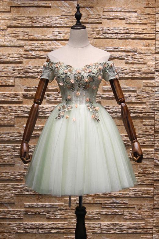 Light Mint Green Knee Length Floral Sweetheart Party Dress Homecoming Dresses Nadia Lace Tulle Short XXA22968