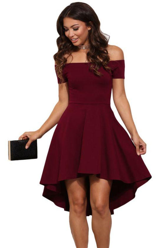 Charming Burgundy Dress Off The Monserrat Homecoming Dresses Shoulder Party Dress High-Low Evening Dress Cheap CD22