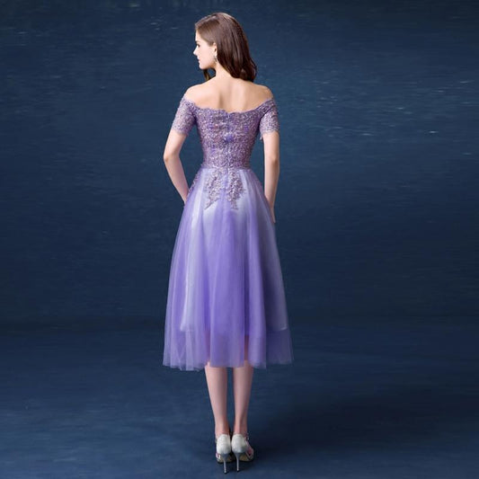 Lavender Tulle Short Applique Beaded Off Shoulder Party Dress Lace Homecoming Dresses Laila Short XXA23216