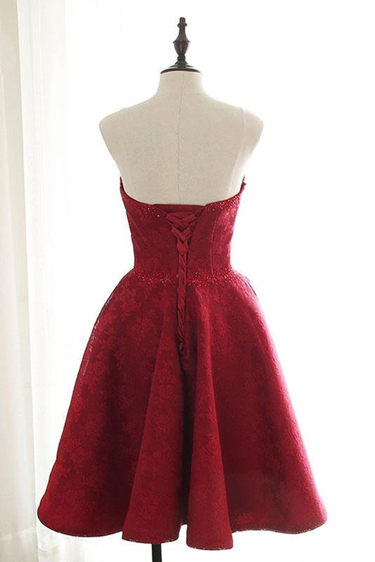 Short Lace Homecoming Dresses Jazmyn Burgundy Maroon Formal Evening Dress CD23336