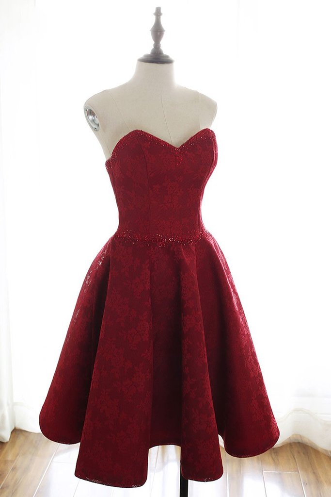 Short Lace Homecoming Dresses Jazmyn Burgundy Maroon Formal Evening Dress CD23336