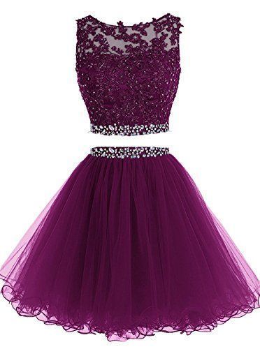 Elegant Lailah Homecoming Dresses Two Piece Short Tulle Purple CD234