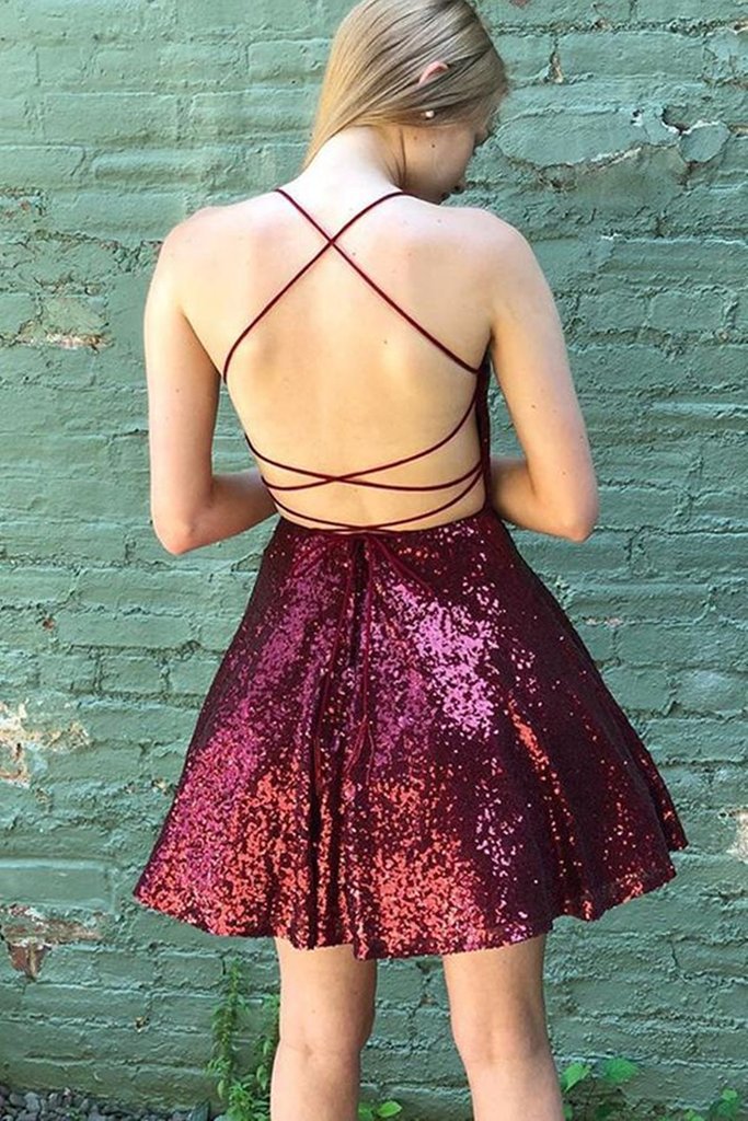 Backless Burgundy Short Burgundy Formal Evening Homecoming Dresses Denise Dress CD23560