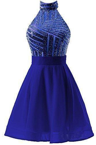 A-Line Piper Pink Homecoming Dresses Cocktail Chiffon Halter Short Dress With Sequins CD23627