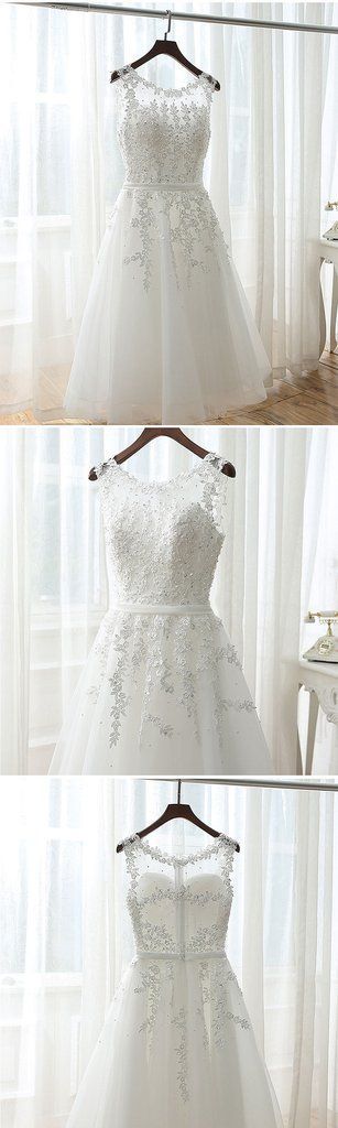 Lovely Tea Length White Tulle And Round Neckline Party Dresses White Formal Lace Homecoming Dresses Rubi Dresses XXA23697