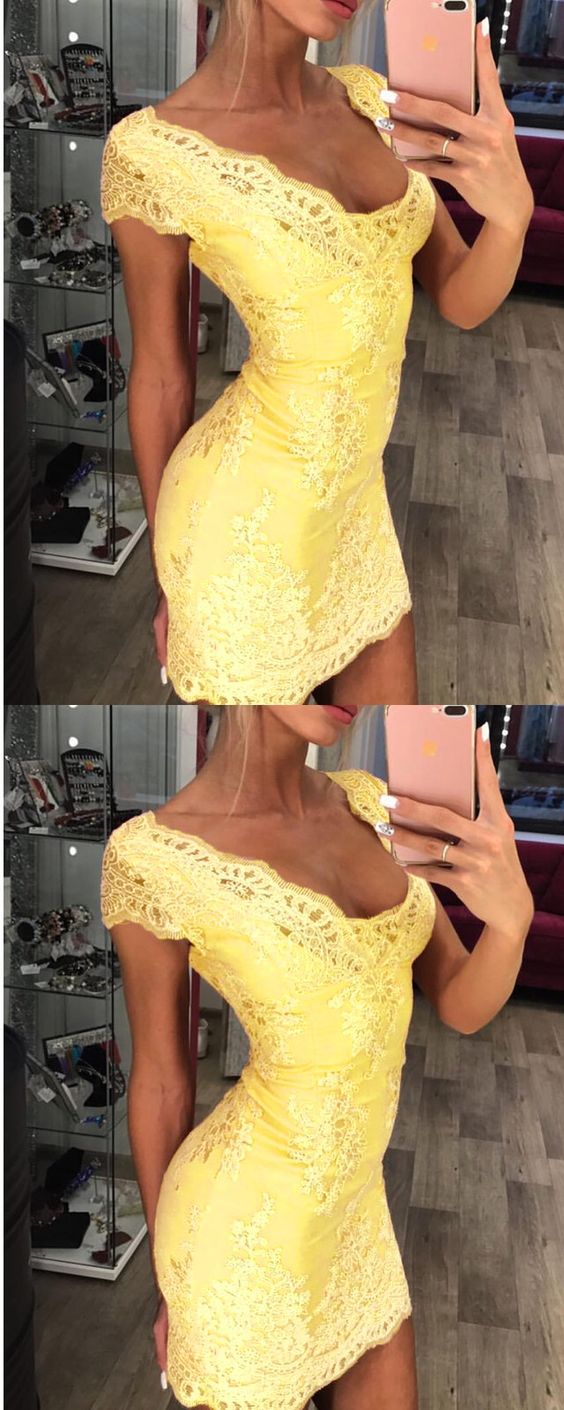 Homecoming Dresses Micaela Lace Yellow Bodycon CD2372