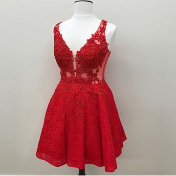 Short Mini Beaded Patsy Lace Homecoming Dresses Cocktail Dresses V Neck XXA23904