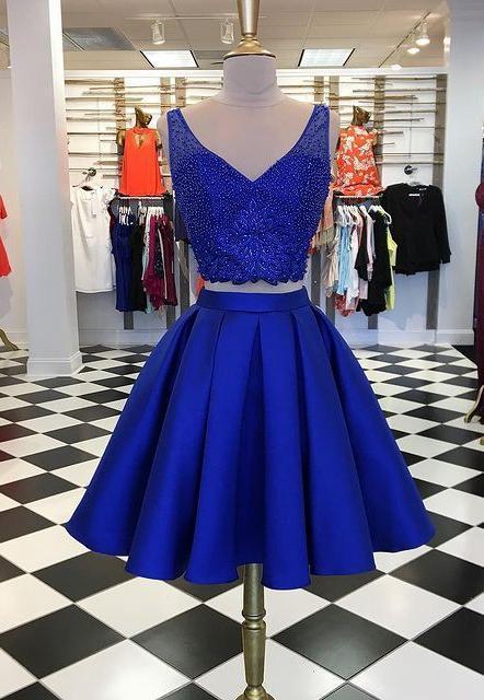 Homecoming Dresses Two Pieces Royal Blue Regina With Beading Top Dance Dresses CD23948