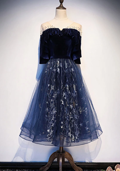 BLUE TULLE LACE Kenley Homecoming Dresses SHORT BLUE EVENING DRESS CD2397