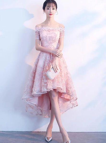 Millie Pink Lace Homecoming Dresses Beautiful High Low Cute Party Dress XXA24087