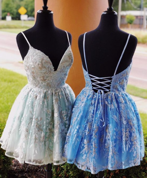 Unique Blue Formal Back Lace A Line Baylee Homecoming Dresses To School Dresses XXA2408