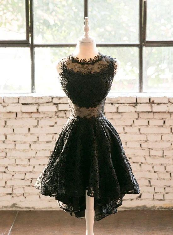 Sherlyn Lace Homecoming Dresses Black High Low Round Neckline Party Dress Black XXA24096