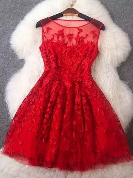 Short Red Lace Homecoming Dresses Norah Beads CD2413