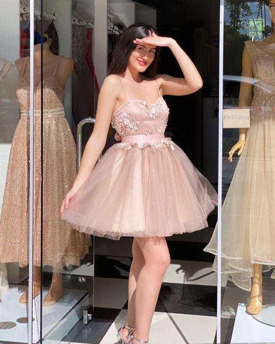 Champagne Tulle Sweetheart Athena Homecoming Dresses Lace With CD24245