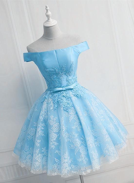 Light Kaelyn Satin Homecoming Dresses Lace Blue And Short Party Dress Blue XXA24265