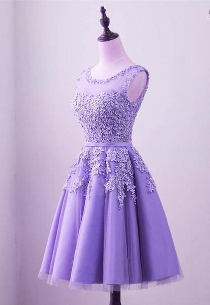 Purple Short Tulle Beaded Round Neckline Knee Jayden Homecoming Dresses Length Party Dress XXA24266