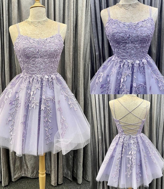 PURPLE Yvonne Homecoming Dresses TULLE LACE SHORT A LINE EVENING DRESS CD24474