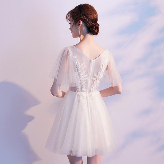 Short Lovely Tulle And Homecoming Dresses Mildred Lace Ivory Mini Short Party Dress Graduation Dress XXA24555