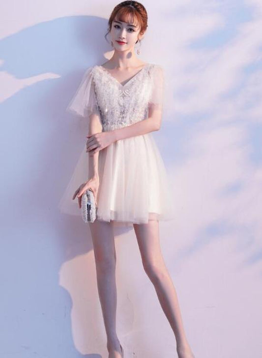 Short Lovely Tulle And Homecoming Dresses Mildred Lace Ivory Mini Short Party Dress Graduation Dress XXA24555