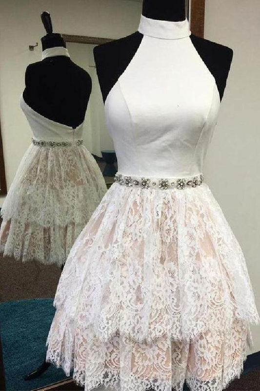 White Serenity Homecoming Dresses Lace CD2459