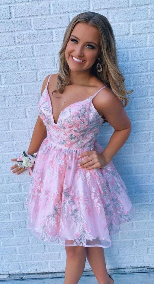 Princess Jazlynn Lace Homecoming Dresses Pink Short Fashion 8th Grade Dresses XXA24606