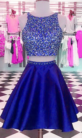 Two Piece Jacqueline Royal Blue Homecoming Dresses Short CD2462