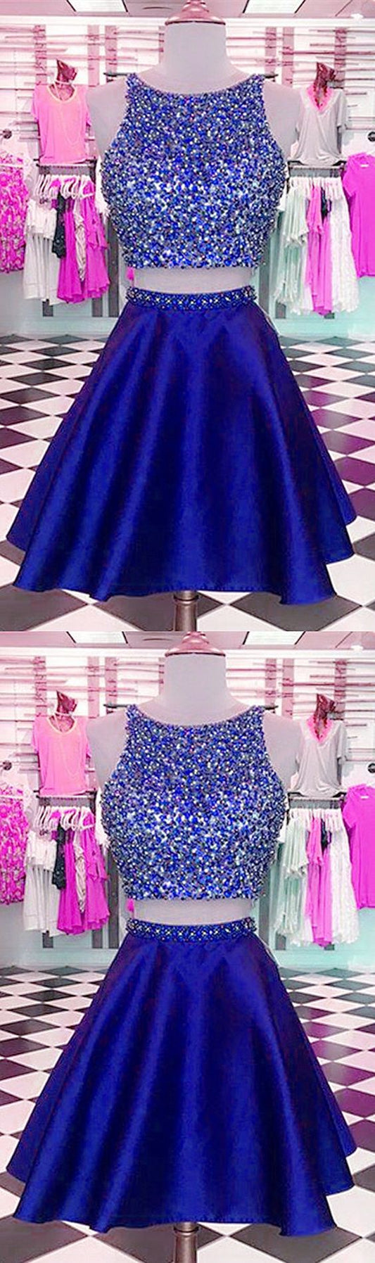 Two Piece Jacqueline Royal Blue Homecoming Dresses Short CD2462