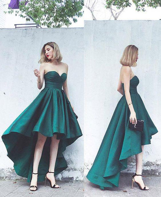 Elegant Strapless Homecoming Dresses Lucy High Low Green Formal Evening Gown CD246