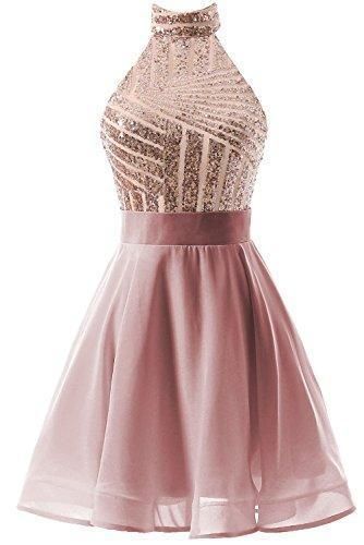 Chiffon Homecoming Dresses Cocktail Chloe Pink A-Line Halter Short Dress With Sequins CD2479