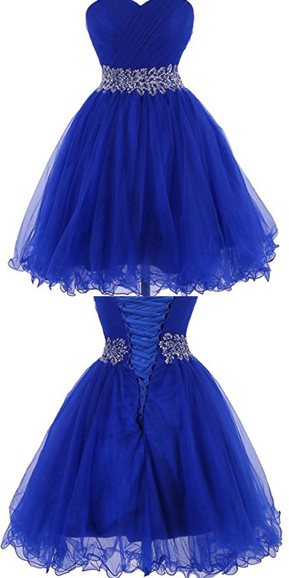 A-Line Sweetheart Short Tulle Lace Homecoming Dresses Shyla Royal Blue -Up XXA2482