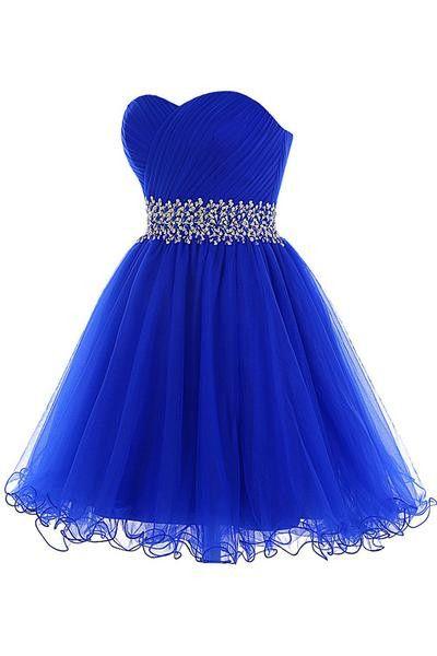 A-Line Sweetheart Short Tulle Lace Homecoming Dresses Shyla Royal Blue -Up XXA2482